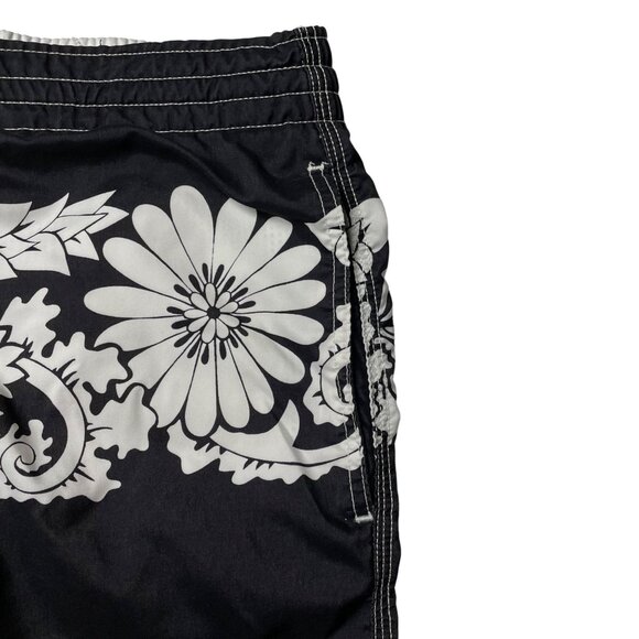 Speedo Mens Black & White Floral Swim Trunks With Drawstring Waist & Mesh Lining - Picture 4 of 9